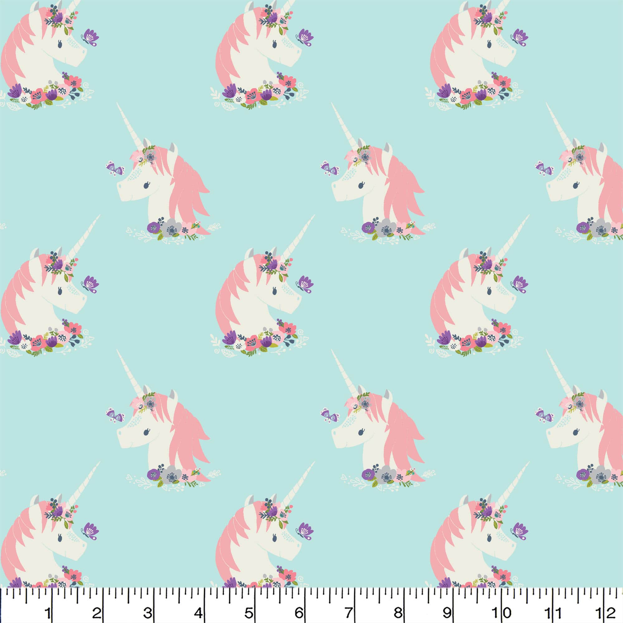 Eugene Textiles Sky Blue Unicorn Flannel